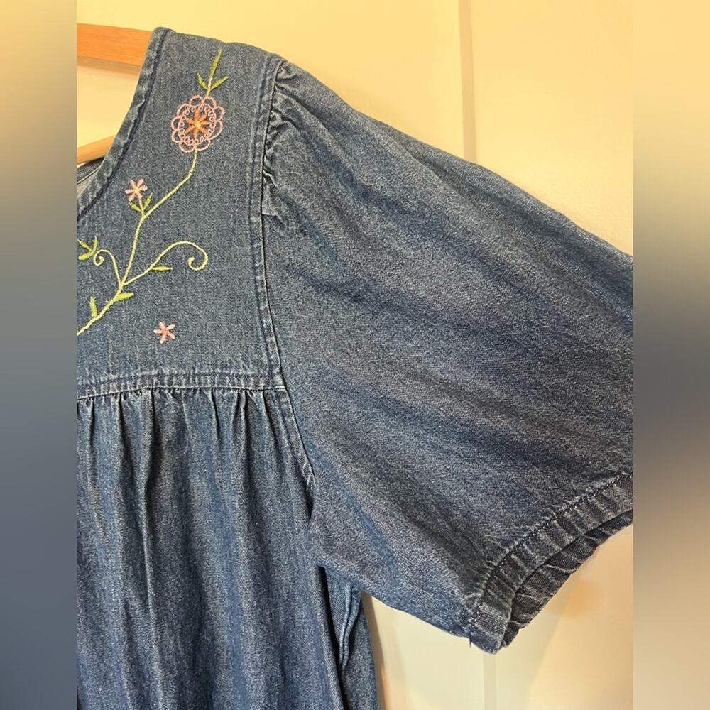 Vtg Vicki Wayne embroidered denim cottagecore peasant prairie midi dress Sz L - Picture 7 of 9